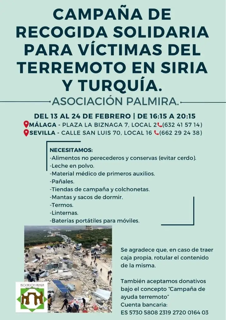 Campaña de ayuda a las víctimas del terremoto en Siria y Turquía